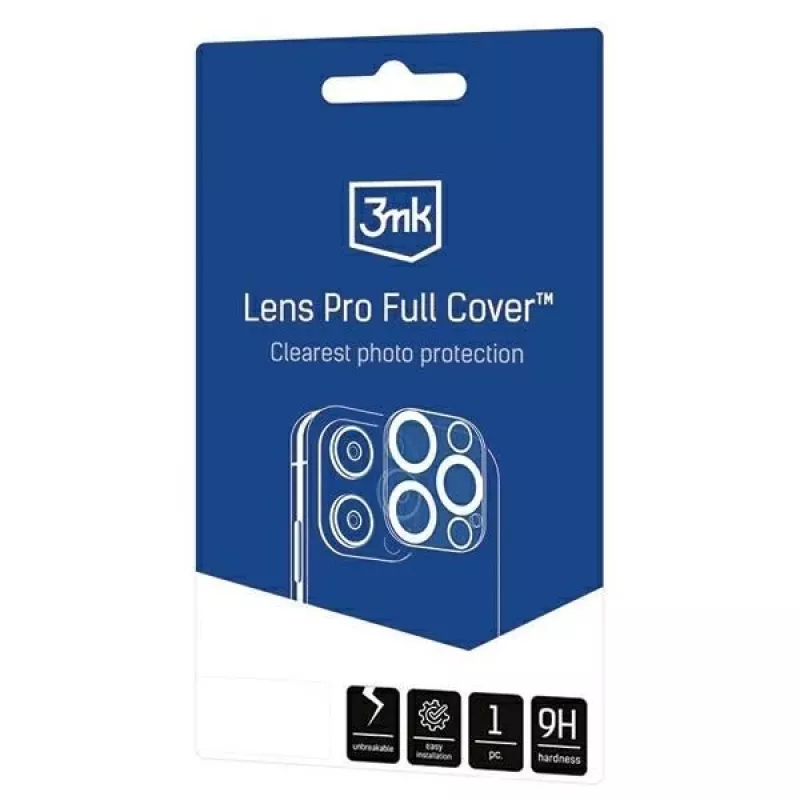 3MK Lens Pro Full Cover rūdīta stikla kameras lēcu aizsargs iPhone 14 Pro / 14 Pro Max ar alumīnija rāmi un montāžas rāmi (1 gab., melns)