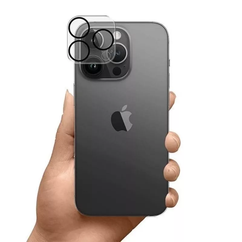 3MK Lens Pro Full Cover rūdīta stikla kameras lēcu aizsargs iPhone 14 Pro / 14 Pro Max ar alumīnija rāmi un montāžas rāmi (1 gab., melns)