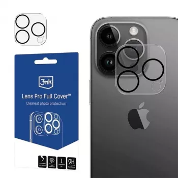 3MK Lens Pro Full Cover rūdīta stikla kameras lēcu aizsargs iPhone 14 Pro / 14 Pro Max ar alumīnija rāmi un montāžas rāmi (1 gab., melns)