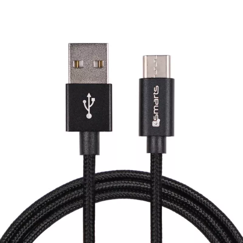 4SMARTS USB-A uz USB-C kabelis RapidCord 2A, 2m, Melns
