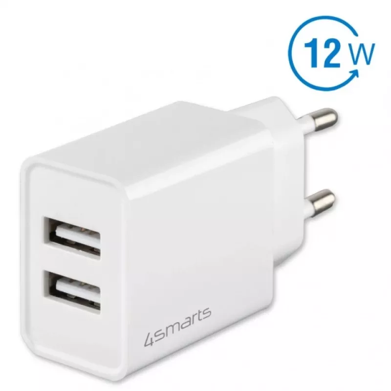 4SMARTS VoltPlug Dual 12W sienas lādētājs (bez kabeļa), balts