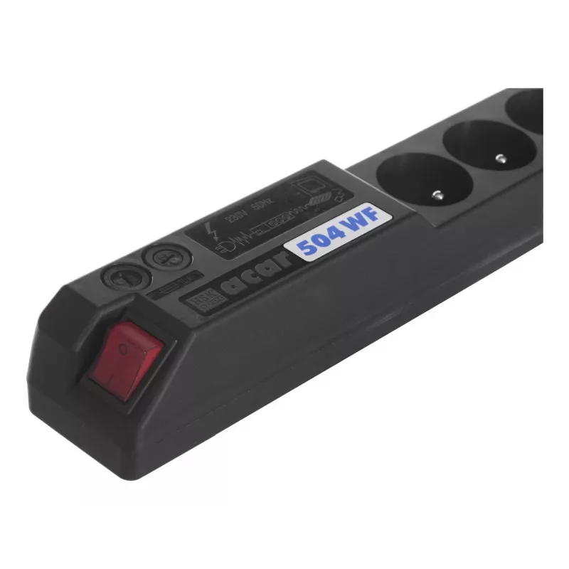 ACAR 504WF EMI/RFI pārsprieguma aizsargs pagarinātājs, 5 Schuko kontaktligzdas, 3 m vads, melns