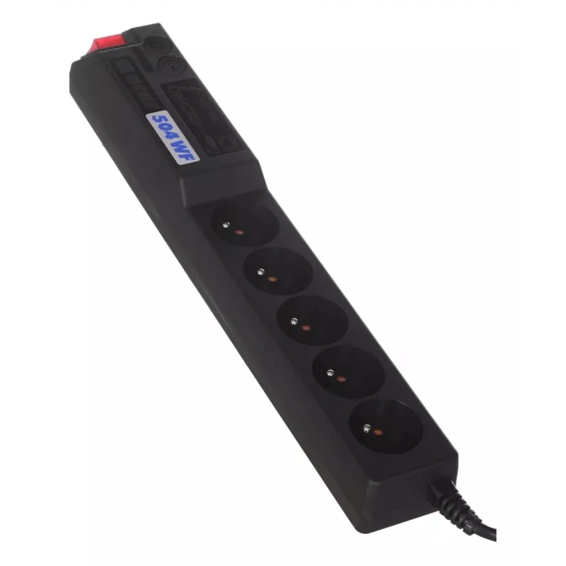 ACAR 504WF EMI/RFI pārsprieguma aizsargs pagarinātājs, 5 Schuko kontaktligzdas, 3 m vads, melns