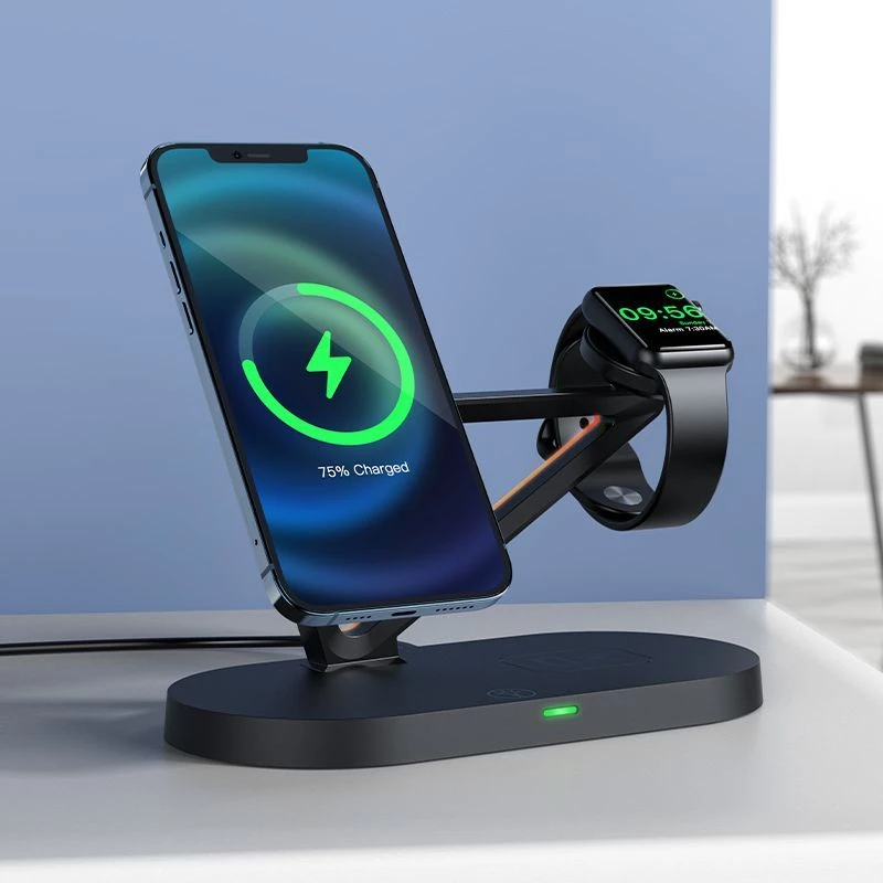 ACEFAST 15W Qi bezvadu lādētājs iPhone ar MagSafe, Apple Watch un Apple AirPods statīva turētājs magnētiskais turētājs melns