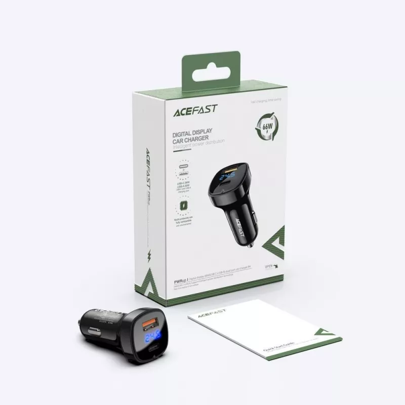 ACEFAST Auto lādētājs 66W USB Type C / USB, PPS, Power Delivery, Quick Charge 4.0, AFC, FCP Melns (B4 black)