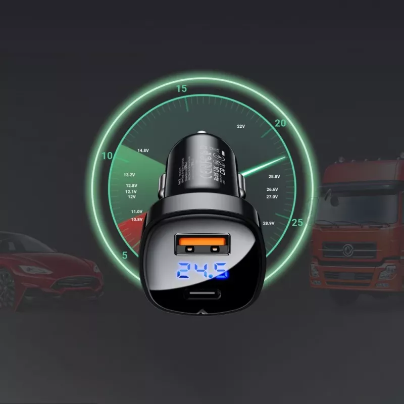 ACEFAST Auto lādētājs 66W USB Type C / USB, PPS, Power Delivery, Quick Charge 4.0, AFC, FCP Melns (B4 black)