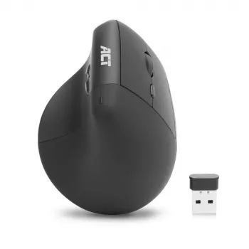 ACT AC5102 Ergonomiska bezvadu vertikālā pele, 1600 DPI, 6 pogas, 2,4 GHz, videi draudzīga pārstrādāta plastmasa, melna