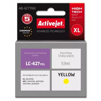 Activejet AB-427YNX Brother printera tintes kasetne, aizstāj Brother LC-427YXL, Supreme, 53 ml, dzeltena