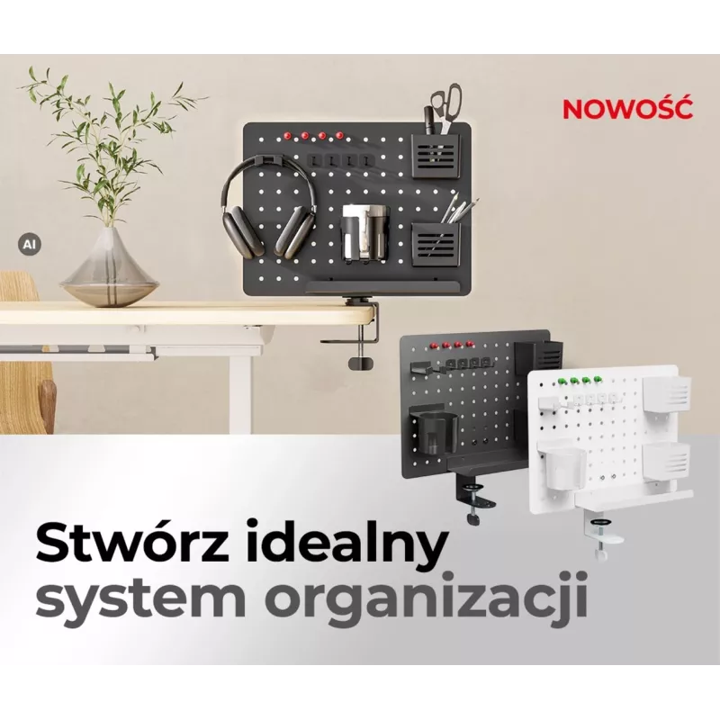 Activejet APB-002W Rotējošs perforēts dēlis galda organizators, pelēks un balts