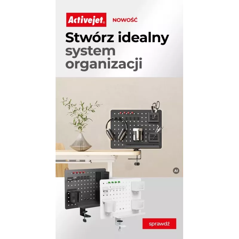 Activejet APB-002W Rotējošs perforēts dēlis galda organizators, pelēks un balts