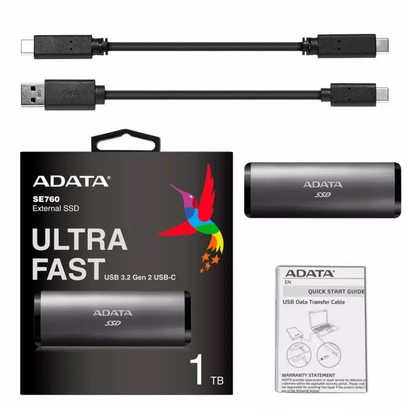 ADATA SE760 1 TB ārējais SSD USB 3.2 Gen 2 Type-C titāna pelēks