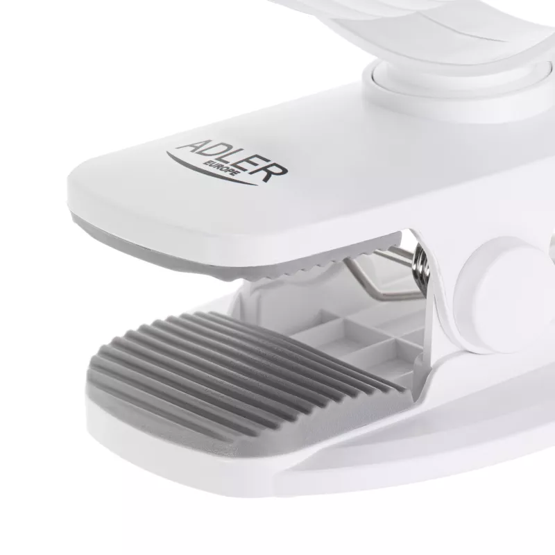 Adler AD 7335 uzlādējams skavas galda ventilators, 6W, 12,7 cm, 3 ātrumi, svārstības, balts