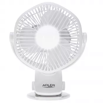 Adler AD 7335 uzlādējams skavas galda ventilators, 6W, 12,7 cm, 3 ātrumi, svārstības, balts