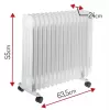 Adler AD 7819 eļļas radiators, 2000W, 9 sekcijas, 3 siltuma režīmi, regulējams termostats, aizsardzība pret pārkaršanu, iebūvēti riteņi, balts/pelēks