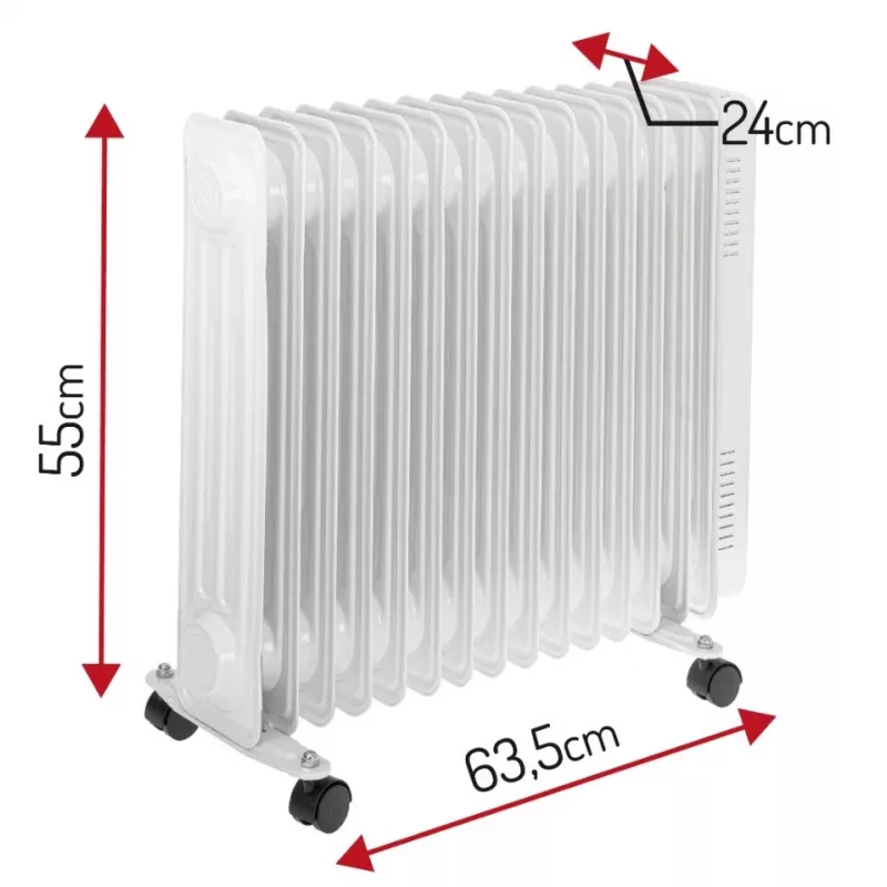 Adler AD 7819 eļļas radiators, 2000W, 9 sekcijas, 3 siltuma režīmi, regulējams termostats, aizsardzība pret pārkaršanu, iebūvēti riteņi, balts/pelēks