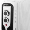 Adler AD 7819 eļļas radiators, 2000W, 9 sekcijas, 3 siltuma režīmi, regulējams termostats, aizsardzība pret pārkaršanu, iebūvēti riteņi, balts/pelēks