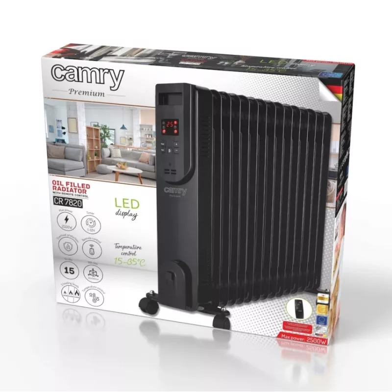 Adler Camry eļļas sildītājs CR 7820 2000W 9 sekciju eļļas radiators Balts/Pelēks