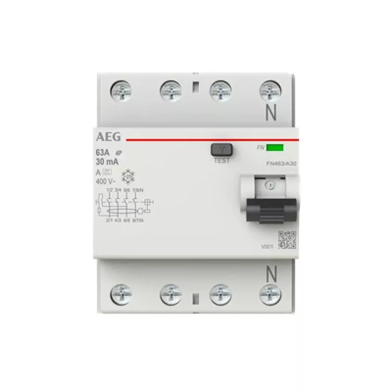 AEG Power Solutions Noplūdes strāvas aizsardzības slēdzis FN463/A30 4P A tips 63A 30mA