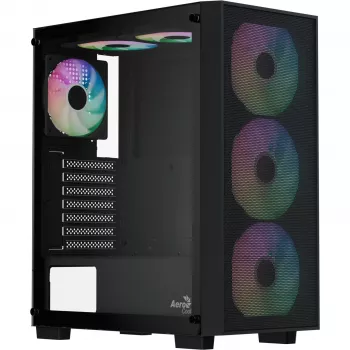 Aerocool B509A Flow-G-BK-v1 Mid Tower PC korpuss ar 650W barošanas bloku, rūdīts stikls, melns