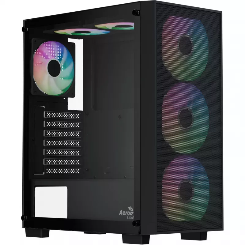 Aerocool B509A Flow-G-BK-v1 Mid Tower PC korpuss ar 650W barošanas bloku, rūdīts stikls, melns