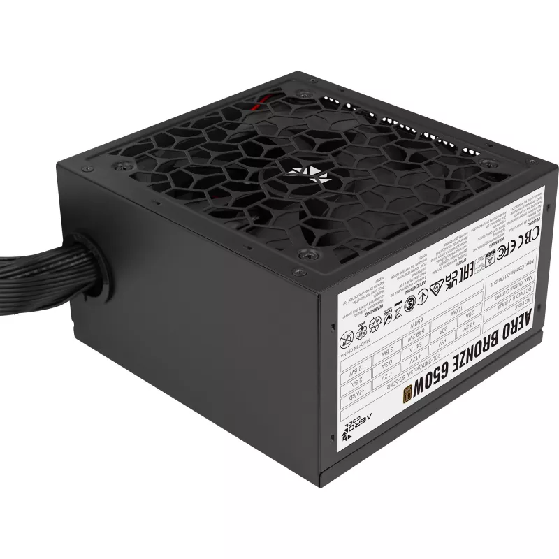 Aerocool B509A Flow-G-BK-v1 Mid Tower PC korpuss ar 650W barošanas bloku, rūdīts stikls, melns