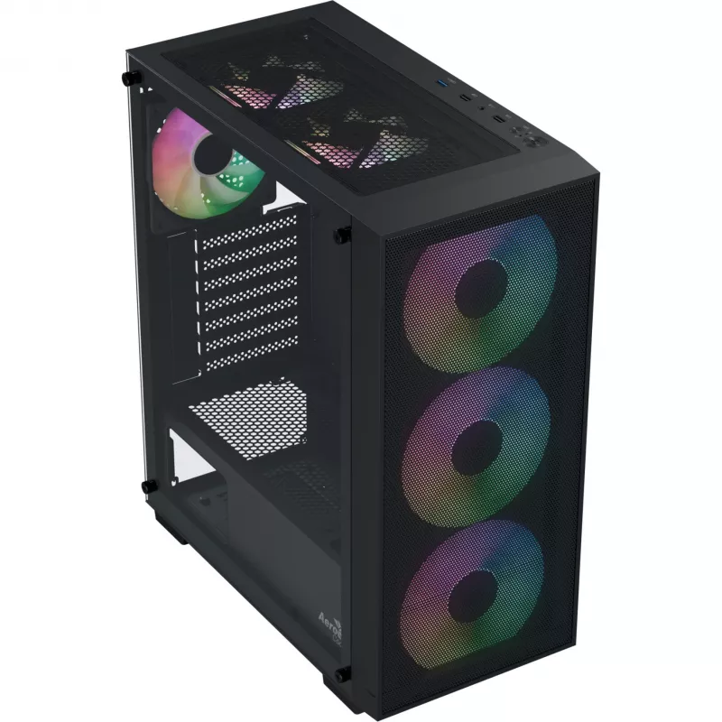 Aerocool B509A Flow-G-BK-v1 Mid Tower PC korpuss ar 650W barošanas bloku, rūdīts stikls, melns