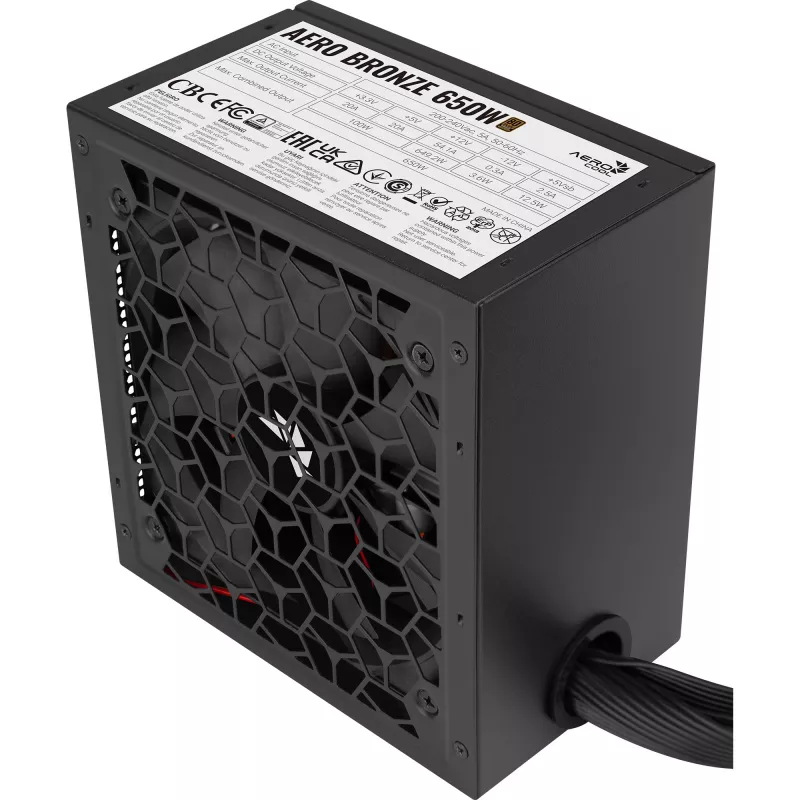 Aerocool B509A Flow-G-BK-v1 Mid Tower PC korpuss ar 650W barošanas bloku, rūdīts stikls, melns