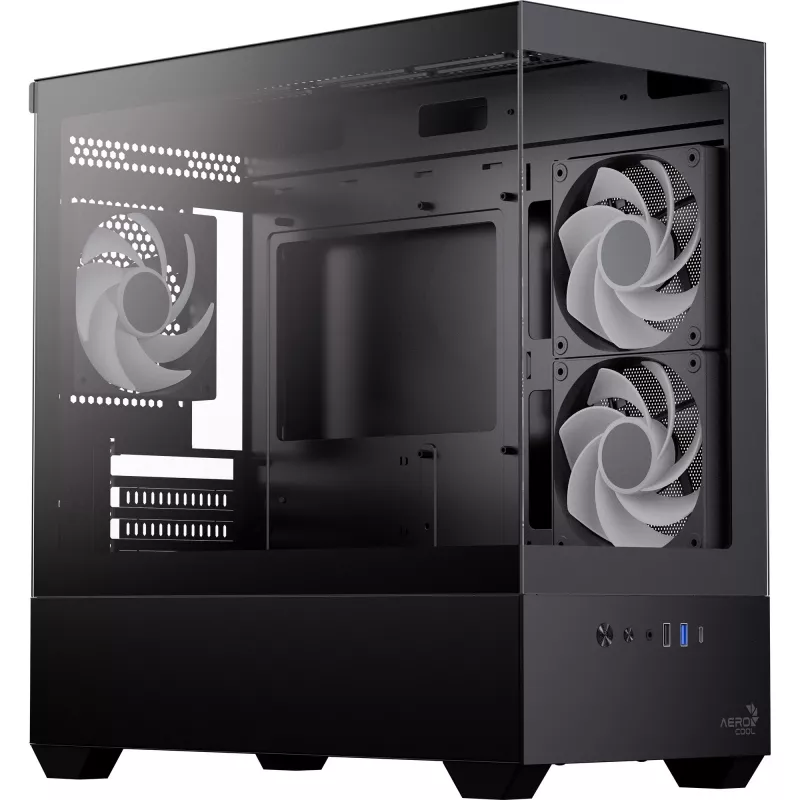 AEROCOOL P300D G-BK-v1 Mini Tower ATX korpuss, melns, rūdīts stikls