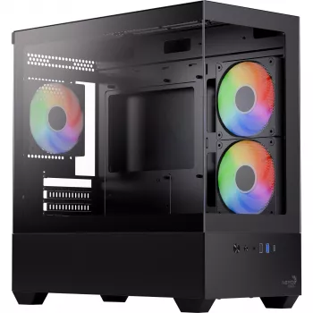 AEROCOOL P300D G-BK-v1 Mini Tower ATX korpuss, melns, rūdīts stikls