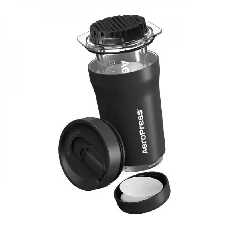 AeroPress Go Plus ceļojumu kafijas prese ar termokrūzi - melna