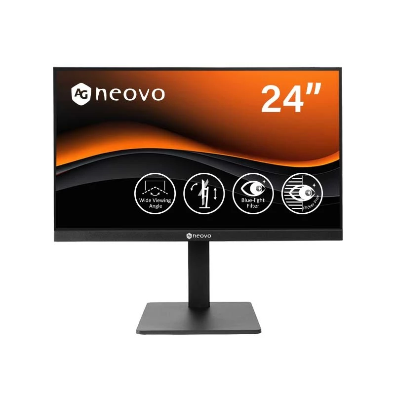 AG Neovo LH2404 23.8 inch Full HD ergonomisks galda LED monitors ar NeoV Optical Glass, 120Hz, VA paneli, HDMI, DisplayPort, VGA, melns