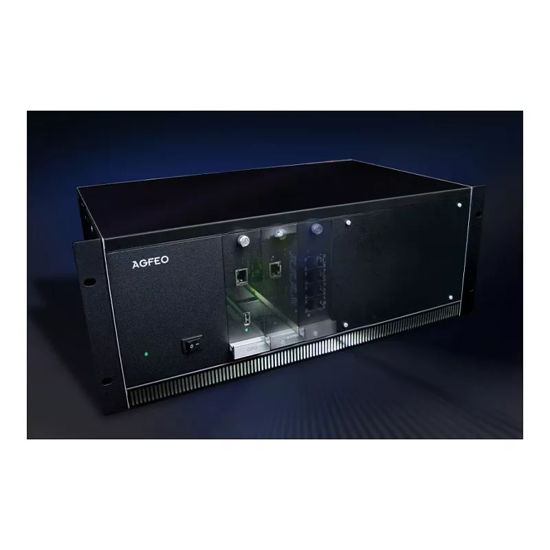 AGFEO ES 730 IT IP komunikāciju sistēma (PBX) – 100 abonentu, 100 SIP maģistrāļu, 30 VoIP zvanu, Gigabit Ethernet, USB, ugunsmūris, VPN, UC-Suite, CTI, Web GUI