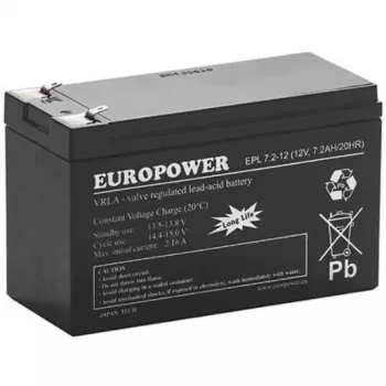 AGM akumulators EUROPOWER sērija EPL 12V 7.2Ah T1 (15 gadu kalpošanas laiks)