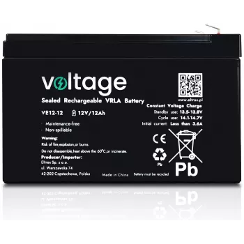 AGM akumulators 12V 12Ah VE12-12 (kalpošanas laiks 6-9 gadi)