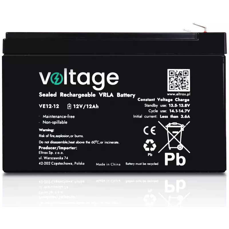 AGM akumulators 12V 12Ah VE12-12 (kalpošanas laiks 6-9 gadi)