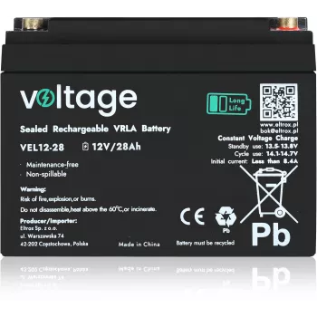 AGM Battery Voltage Long Life 12V 28Ah VEL12-28 (15 years lifespan)