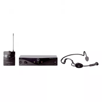 AKG WMS45 Sports Set bezvadu mikrofonu sistēma ar C544 L austiņu mikrofonu, UHF BD U2 josla (614-630 MHz), ķermeņa raidītājs, stacionārs uztvērējs, 30m darbības rādiuss