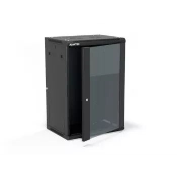 ALANTEC 19 inch 18U sienas skapis 600x450mm, divu sekciju, vienas stikla durvis, melns