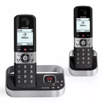 ALCATEL 8517110010 DECT bezvadu telefons ar 2 klausulēm, melns - 1.5 inch displejs, zvanītāja ID, iekšējā saite, ECO DECT