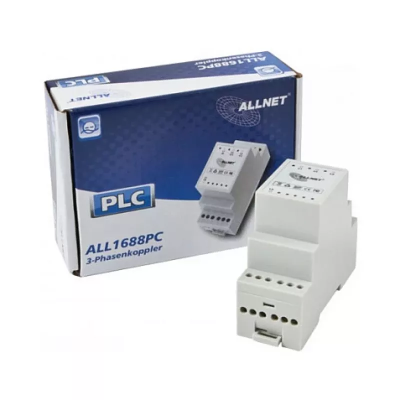 ALLNET ALL1688PC Powerline fāžu savienotājs, 3 fāzes + neitrāls, pasīvs, 1-70 MHz, DIN sliedes montāža