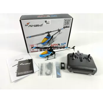 Amewi AFX4 XP tālvadības helikopters RTF 2.4GHz 6 kanālu ar 6 asu žiroskopu, bezsuku galveno motoru, augstuma noturēšanu, LiPo 7.4V 700mAh, zils/melns
