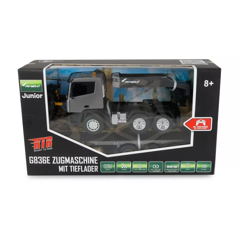 AMEWI RC būvlaukuma traktors ar zemo piekabi 1:24 RTR