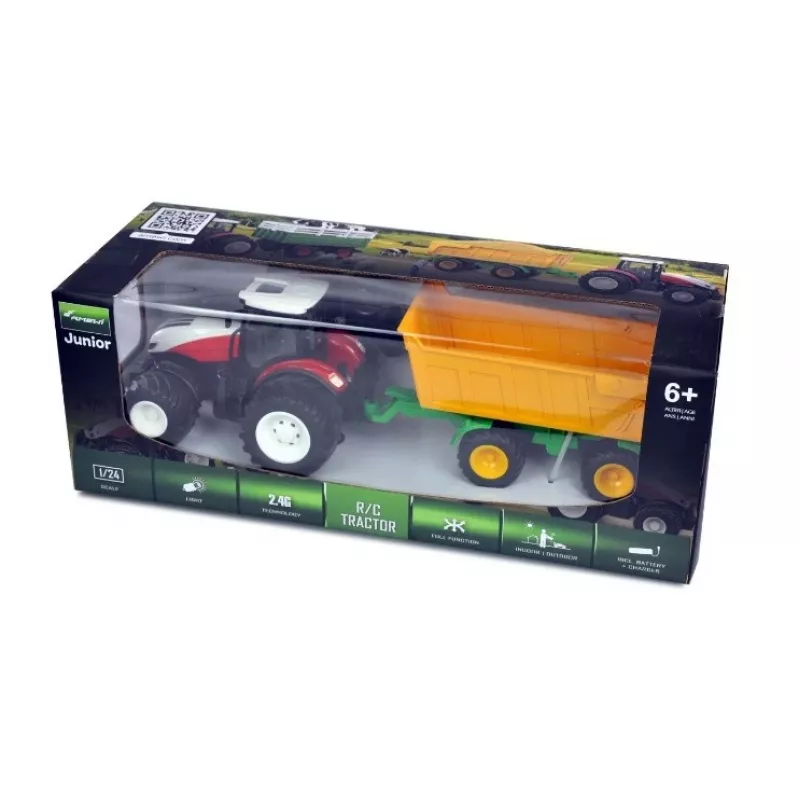 AMEWI RC traktors ar nolaižamu piekabi 1:24 mērogā 2.4GHz 6 kanālu Li-Ion 500mAh
