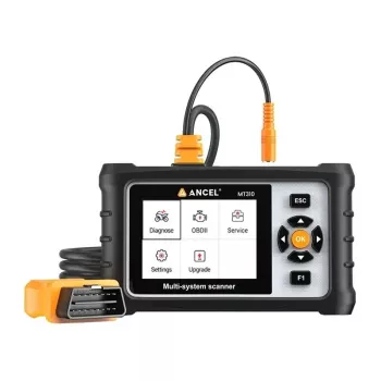 ANCEL MT310 Motociklu diagnostikas skeneris ar 2.8 collu TFT krāsu ekrānu, OBD-II 16-Pin, bezmaksas atjauninājumi uz mūžu, atbalsta 14+ zīmolus