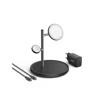 Anker MagGo B25M3312 Qi2 uzlādes stacija 3 vienā, 15 W telefonam, melna