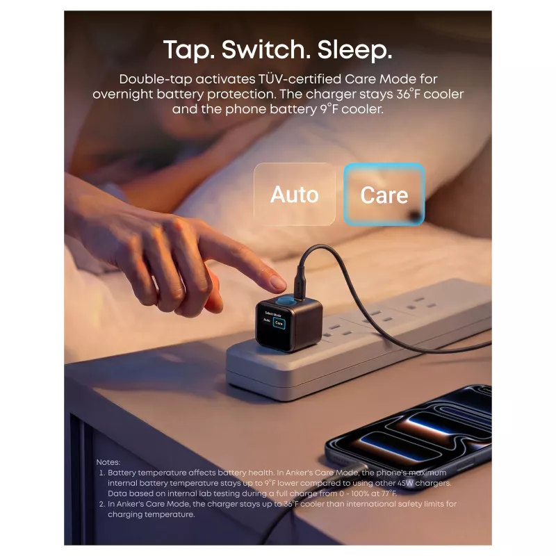Anker Nano Charger 45W GaN USB-C Lādētājs ar ActiveShield 5.0, Skārienjutīgu Sensoru, SmartDisplay, iPhone Atpazīšanu, Oranžs