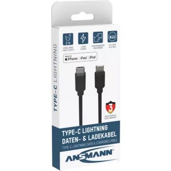 ANSMANN 1700-0107 Lightning uz USB-A kabelis 2 m melns MFi sertificēts