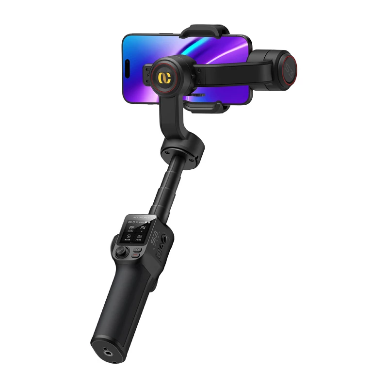 AOCHUAN S3 Smartphone Gimbal ar AI izsekošanu, LED skārienekrānu, apgaismojumu un powerbank