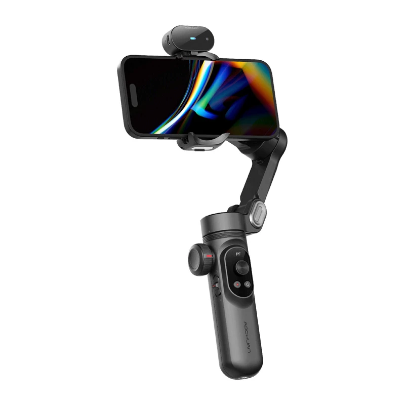 AOCHUAN Smart X Pro 3-Assu Gimbal Stabilizators ar AI izsekošanu un žestu vadību viedtālruņiem, melns