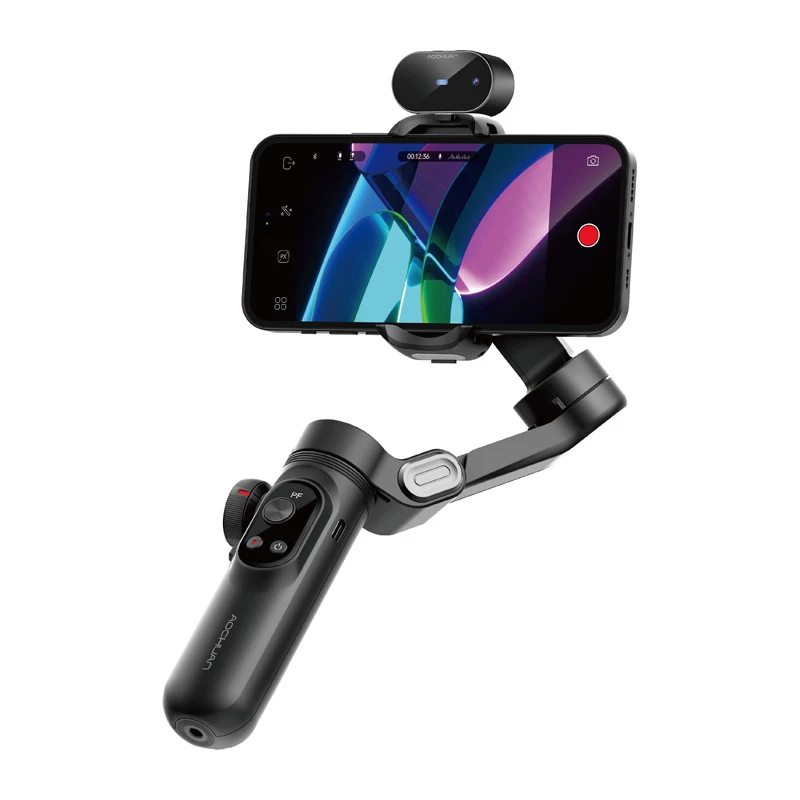 AOCHUAN Smart X Pro 3-Assu Gimbal Stabilizators ar AI izsekošanu un žestu vadību viedtālruņiem, melns